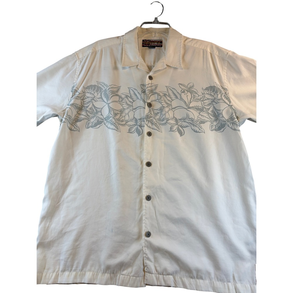 Quiksilver Hawaiian Boardriding Mens Cream Floral Button Down Shirt Medium